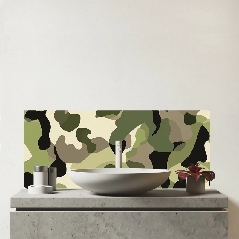 Image of Warren Reed - Designer Camouflage Design Glass Bathroom Splashback in Green Green Unisex