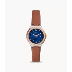 Image of Fossil Womens Eevie Three-Hand Date Leather Watch - Brown