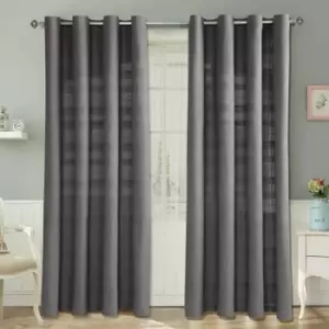 Image of Homecapes Cotton Rajput Ribbed Charcoal Grey Curtain Pair, 66 x 90' Drop