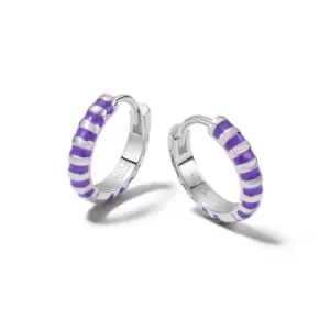 Image of Daisy London 925 Sterling Silver Purple Fine Stripe Huggie Hoop Earrings Sterling Silver