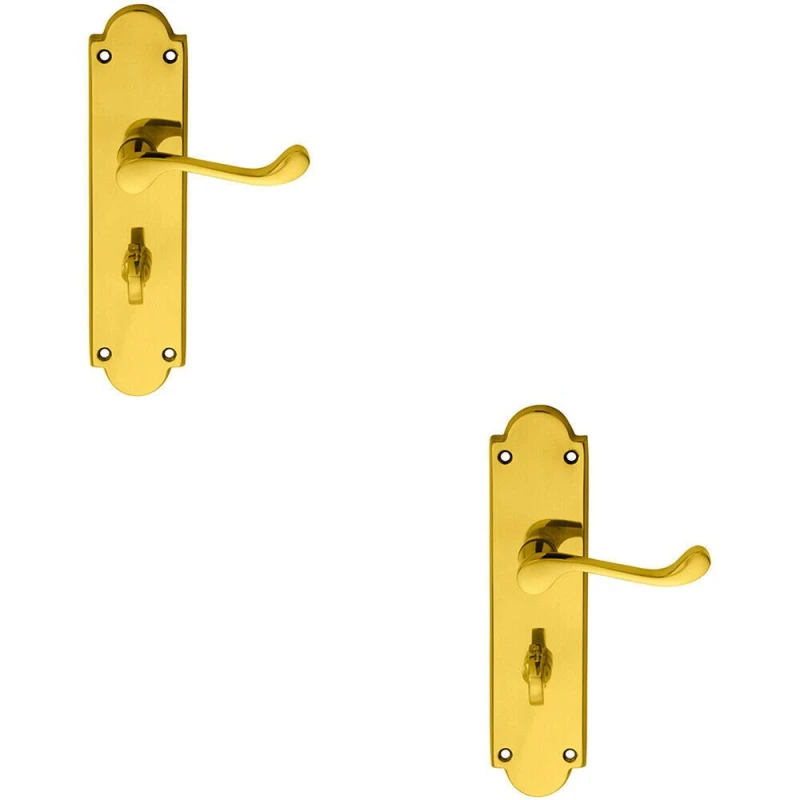 Image of Loops 2x PAIR Victorian Scroll Handle on Bathroom Backplate 205 x 49mm Polished Brass Metallics