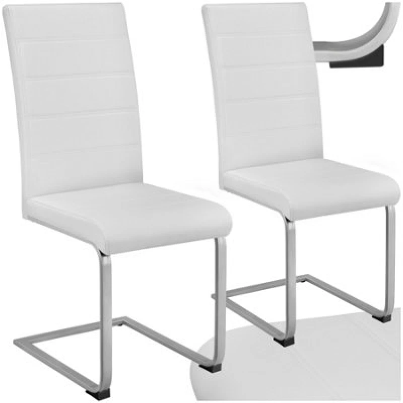 Image of Tectake Set Of 2 Dining Chairs - Cantilevered, High Backrest, Flat Steel Frame - White