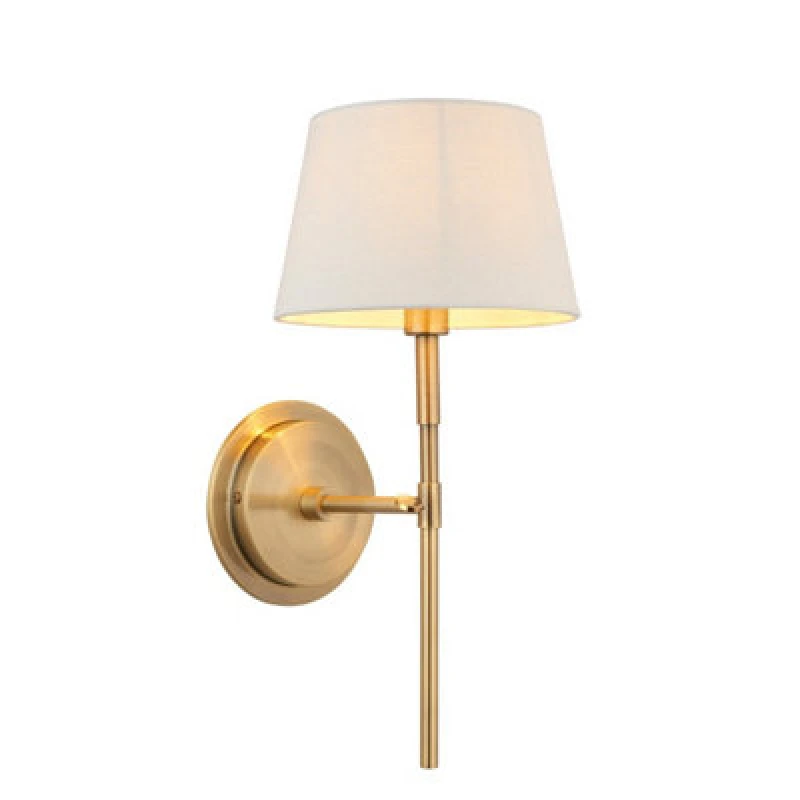 Image of Rennes & Cici Wall Lamp with Shade Antique Brass Plate & Ivory Linen Mix Fabric