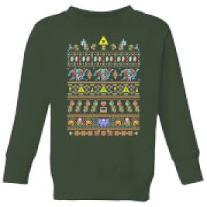 Image of Nintendo Super Mario Retro Kid's Christmas Sweatshirt - Forest Green - 7-8 Years