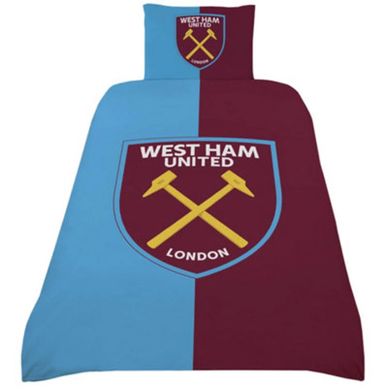 Image of West Ham United Fc Reversible Duvet Set Maroon/blue/yellow (Single)