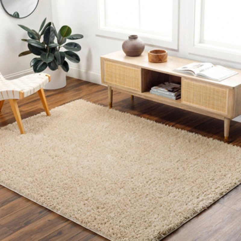 Image of Livabliss Shaggy Solid Color Plush Pile Beige Soso Area Rug 200 X 275cm - Easy Care, Non Shedding, Ideal For Living Room & Bedroom