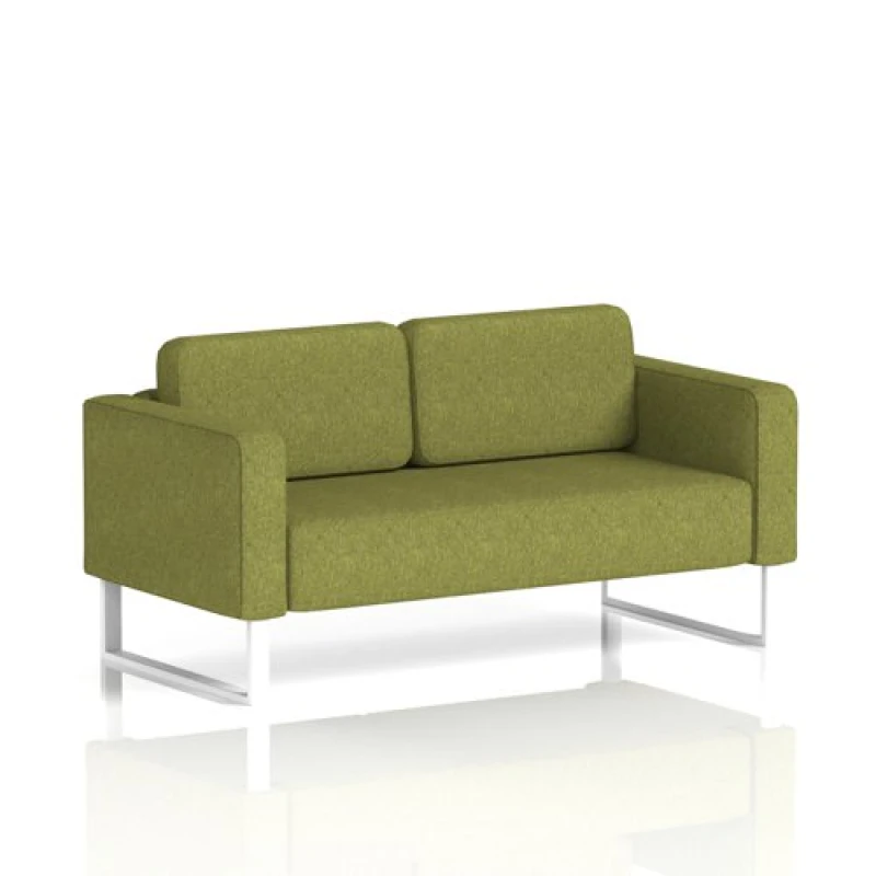 Image of Brixworth Office Sofa 2 Seater with White Legs in Rivet Fabric - Olive