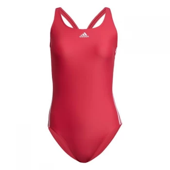 Image of adidas Womens Fit 3-Stripes Swimsuit - Power Pink / White
