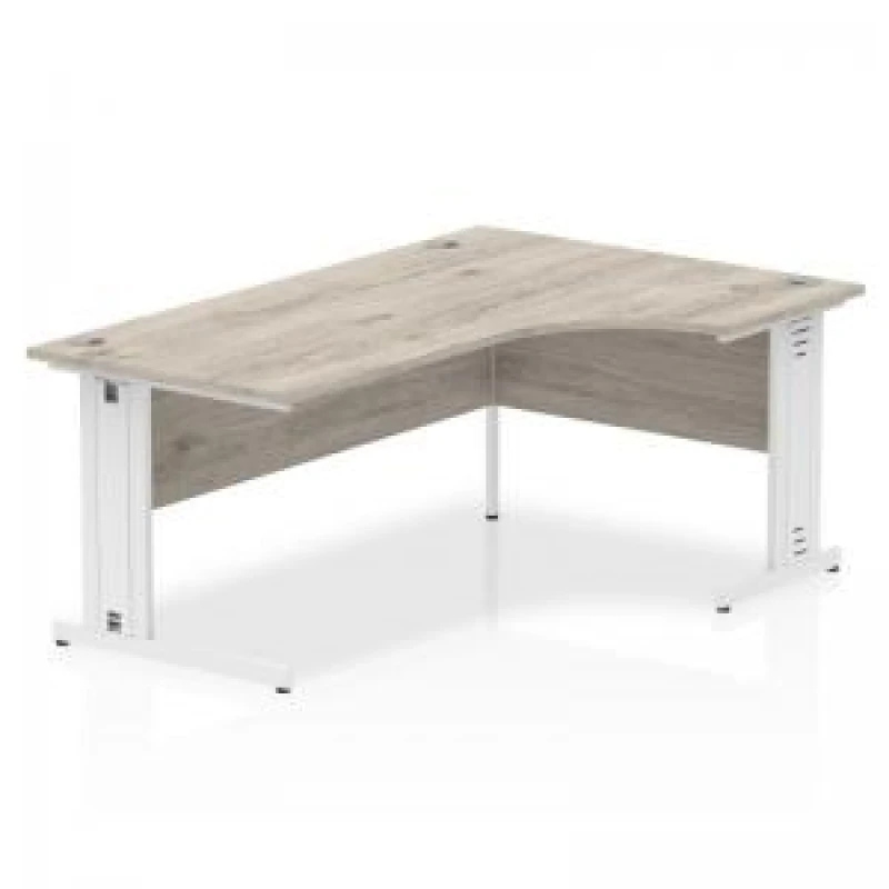 Image of Dynamic Impulse 1600mm Right Crescent Desk Grey Oak Top White Cable Managed Leg I003533