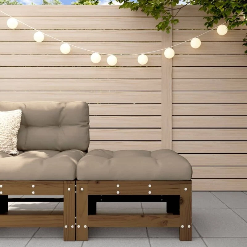 Image of vidaXL Garden Footstool with Cushion Honey Brown Solid Wood Pine, Brown 825670