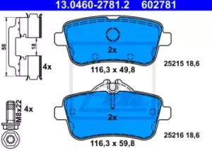 Image of ATE Brake pad set MERCEDES-BENZ 13.0460-2781.2 0064204020,0064204120,0074208220 0074208320,A0064204020,A0064204120,A0074208220,A0074208320