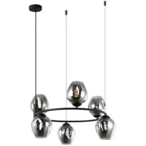 Image of Netlighting Modern Hanging Pendant Black 6 Light with Graphite Smoky Shade, E27