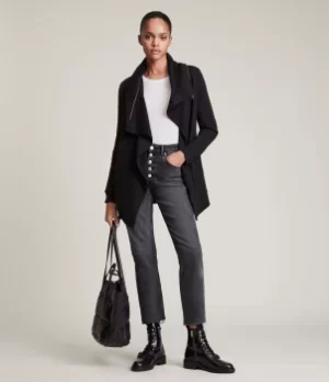 Image of AllSaints Womens Relaxed Fit Waterfall Effect Open Front Dahlia Sweatshirt, Black, Size: L