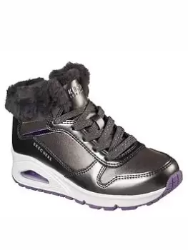 Image of Skechers UNO COZY ON AIR HI-TOP LACE UP SNEAKERS, Gunmetal, Size 3 Older