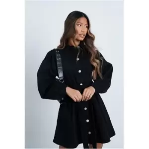 Image of I Saw It First Puff Sleeve Belted Shirt Dress - Black