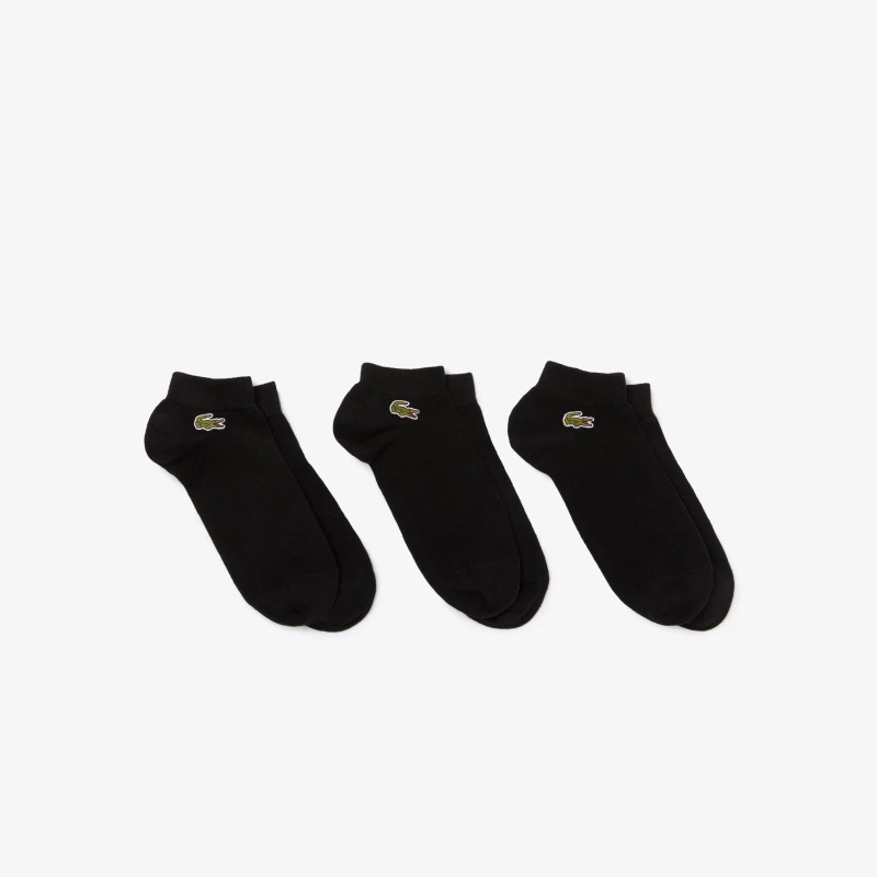 Image of Lacoste Mens Cotton 3 Pack Logo Trainer Socks Black 8VM male Mens 6-8