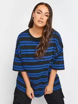 Image of Yours Boxy Tee Feeder Double Stripe. Cobalt/black, Blue, Size 18, Women