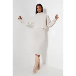 Image of I Saw It First Cosy Recyled Knitted Back Split Midi Skirt Co-Ord - White