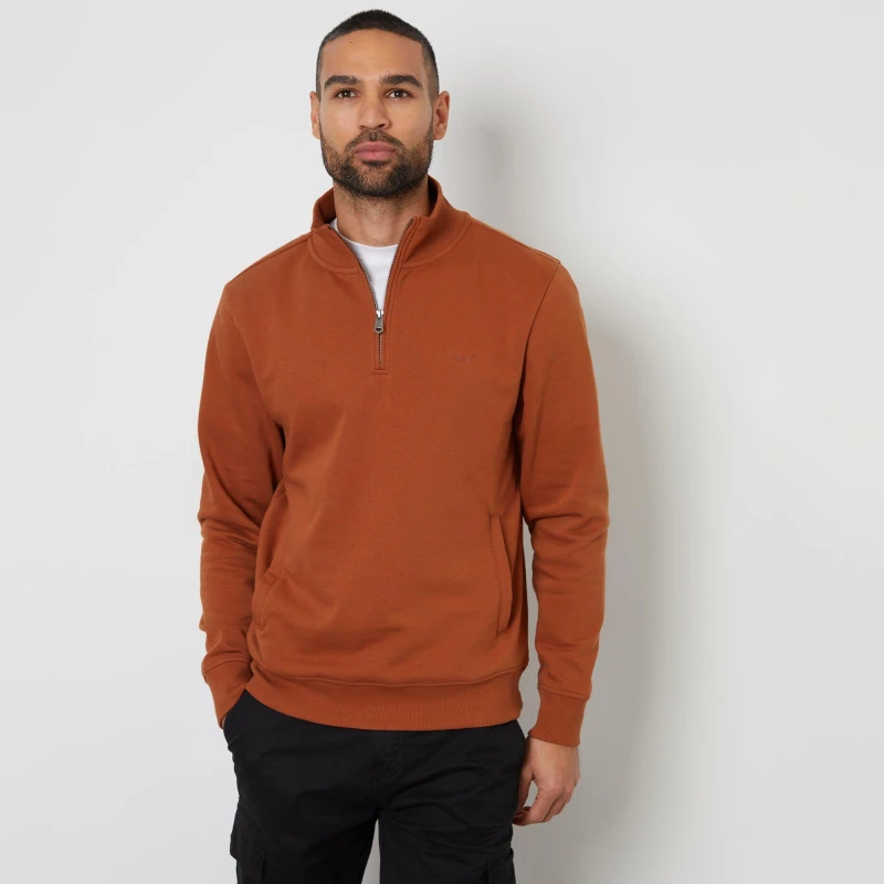 Image of Threadbare Mens Sage Quarter Zip Sweatshirt - Brown Brown L