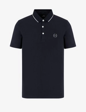 Image of Armani Exchange Tipped Collar Polo Shirt Navy Size 2XL Men