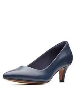 Image of Clarks Linvale Jerica Heeled Shoes - Navy Leather, Size 7, Women