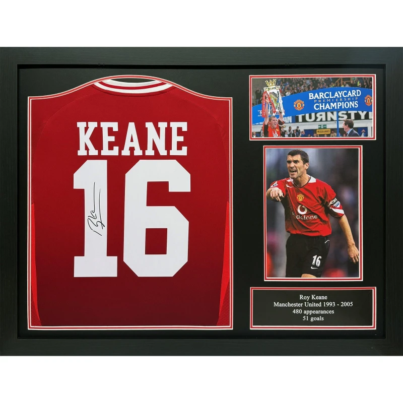 Image of AllStarSignings Ltd Roy Keane signed & framed Manchester United shirt Red unisex One Size