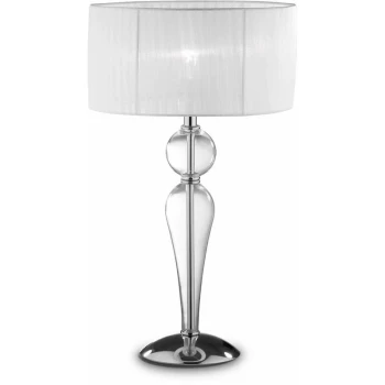 Image of Ideal Lux Duchessa - 1 Light Large Table Lamp Chrome, White, Clear and Glass with Shade, E27