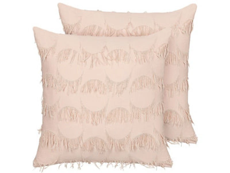 Image of Beliani Set Of 2 Decorative Cushions Agastache 45 X 45cm Pink Geometric Pattern