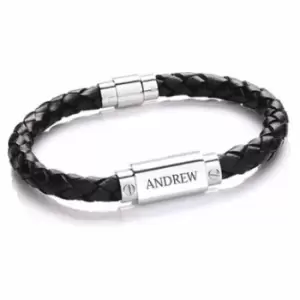 Image of Personalised Mens Leather Bracelet in Black