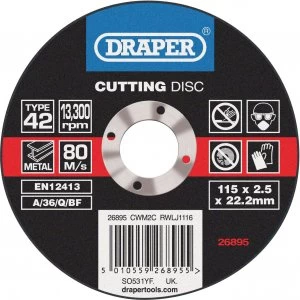 Image of Draper Depressed Centre Metal Cutting Disc 115mm 2.5mm 22mm