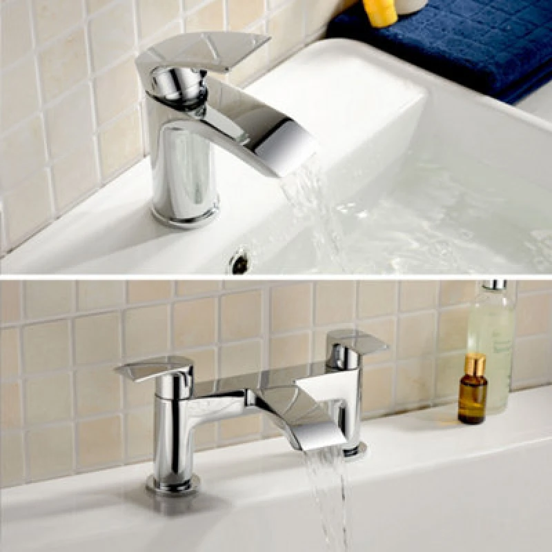 Image of Nes Home Libra Waterfall Basin Mono Tap, Bath Filler Mixer Tap & Waste Chrome