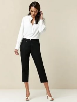 Image of Wallis Petite Cotton Crop Trousers - Black, Size 8, Women