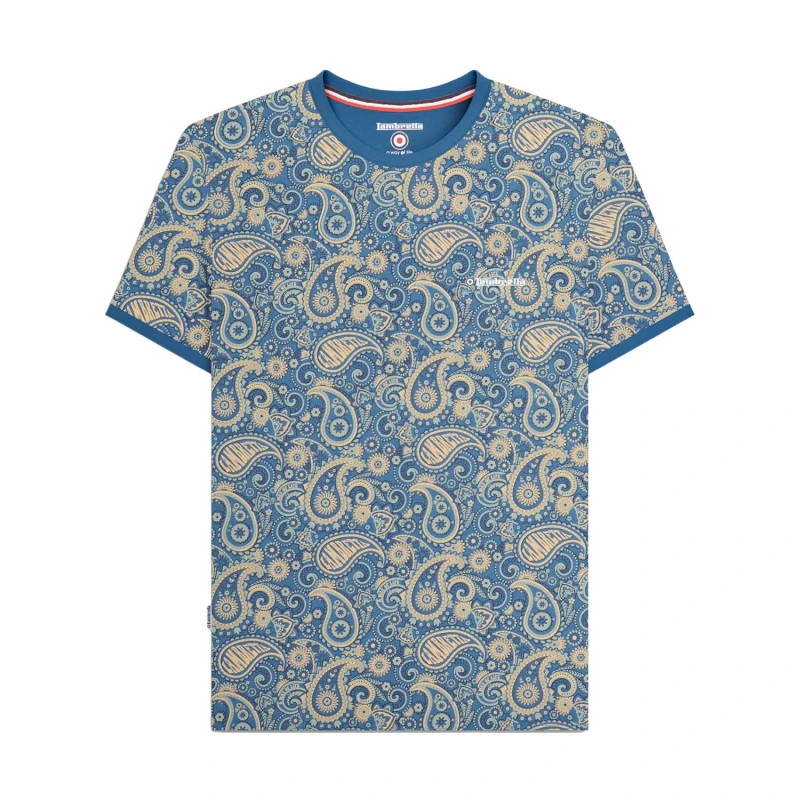 Image of Lambretta Lambretta Men SS25 Paisley T-Shirt in Mid Blue Size: Medium Mid Blue M Male 5063703718752