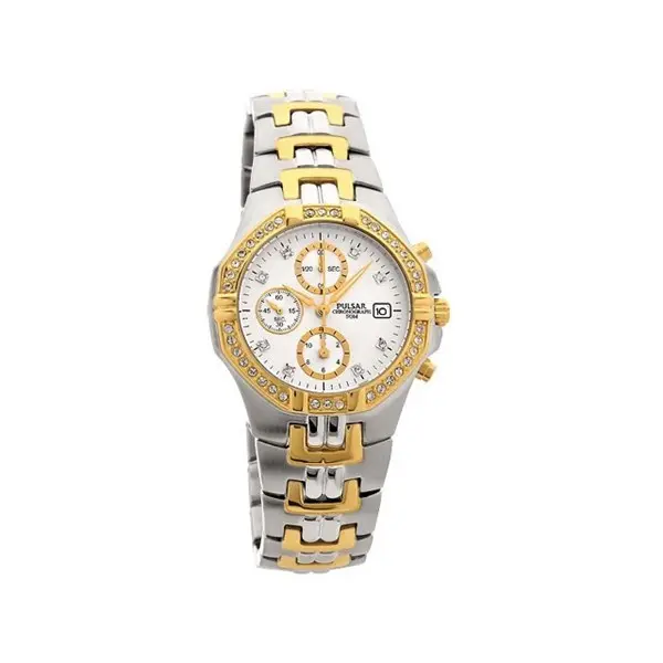 Image of Pulsar PF8396X1 Two Tone Chronograph Stone Set Bracelet Watch - W4138