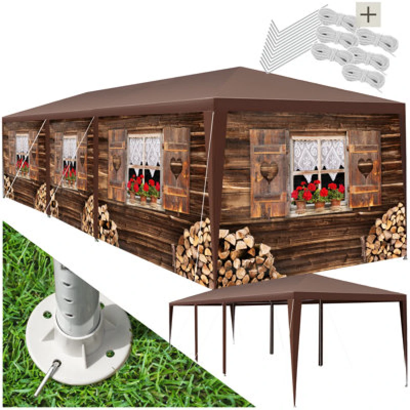 Image of Tectake Gazebo Alpine - Removable Side Panels, Plug-In Assembly 900 X 300 X 250 Cm - Brown