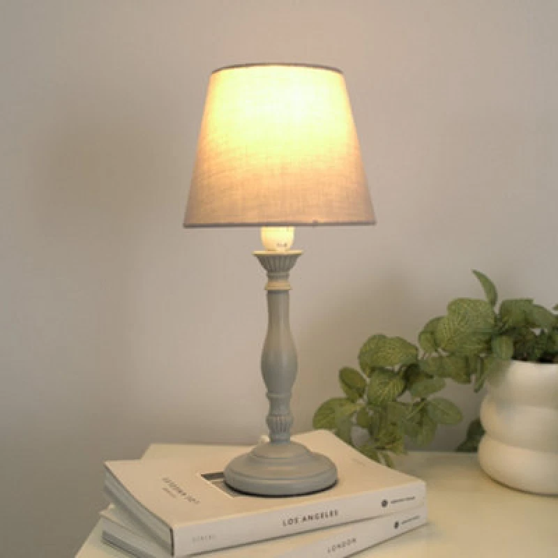 Image of ValueLights Sara Traditional Candle Stick Table Lamp with Tapered Lamp Shade and LED Bulb Grey
