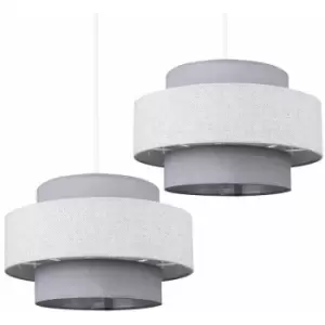 Image of 2 x Weaver Ceiling Pendant Light Shades In Dark Grey & Light Grey Herringbone - No Bulb