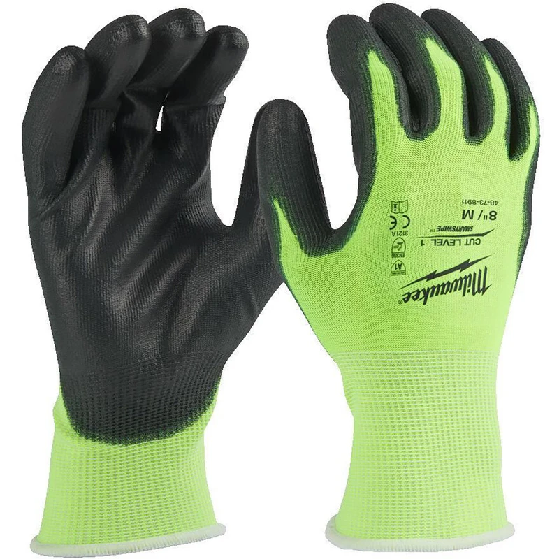 Image of Milwaukee Hi Vis Cut Level 1 Dipped Work Gloves 4932479917 Colour: Black / Yellow