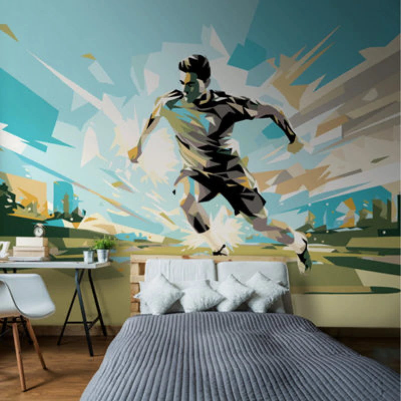 Image of Origin Murals Football Player Abstract Landscape Blue Paste The Wall Mural 350Cm Wide X 280M High