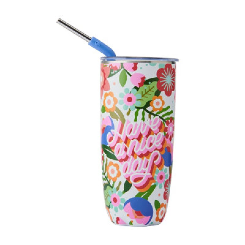 Image of Swell S'well Steffi Lynn Tumbler With Straw, Vibrant Floraltravel Water Flask, Stainless Steel, Bpa-Free, 700Ml