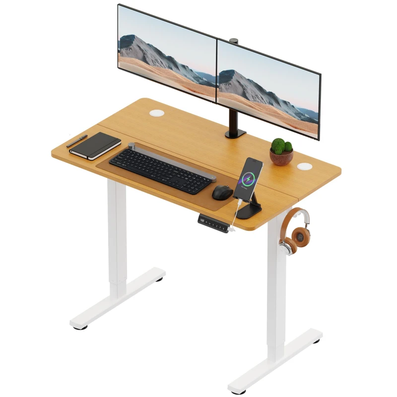 Image of Vonhaus Electric Standing Desk, Height Adjustable Sit Stand Desk, 3 Height Preset Technology, 100X60Cm, Light Wood Maple Effect