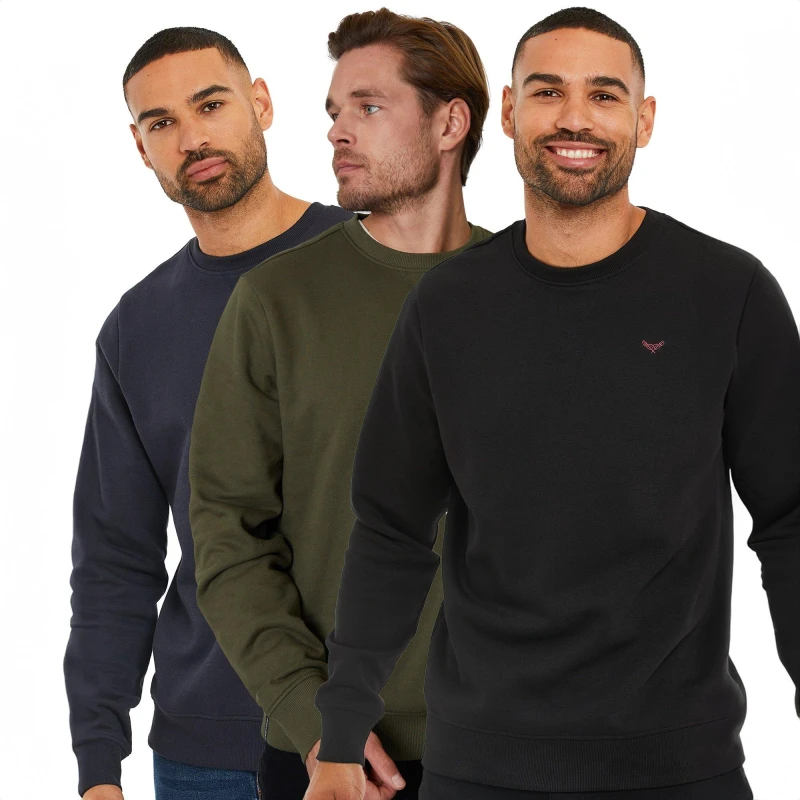 Image of Threadbare 3 Pack Crew Neck Sweatshirts - Black L