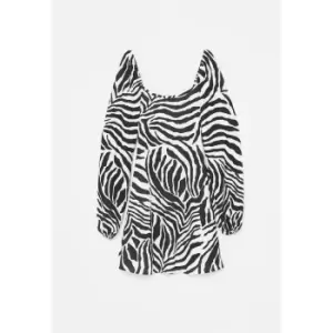 Image of Missguided Puff Sleeve Ls Mini Dress Jersey Zebra - Black
