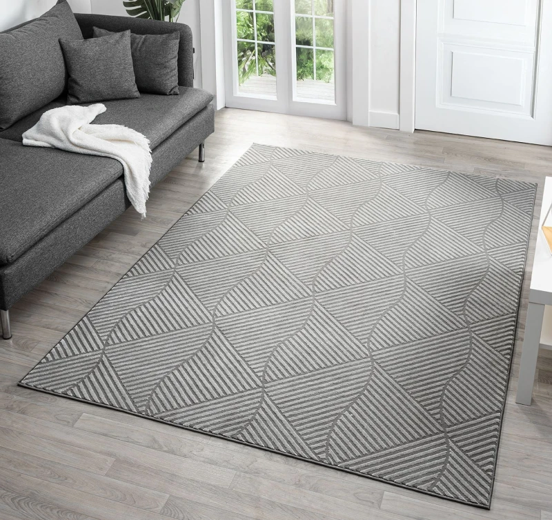 Image of Vellure Modern Indoor Living Room Area Rug Embossed Metallic Sheen Pyramid Design Anthracite 160X230 Cm