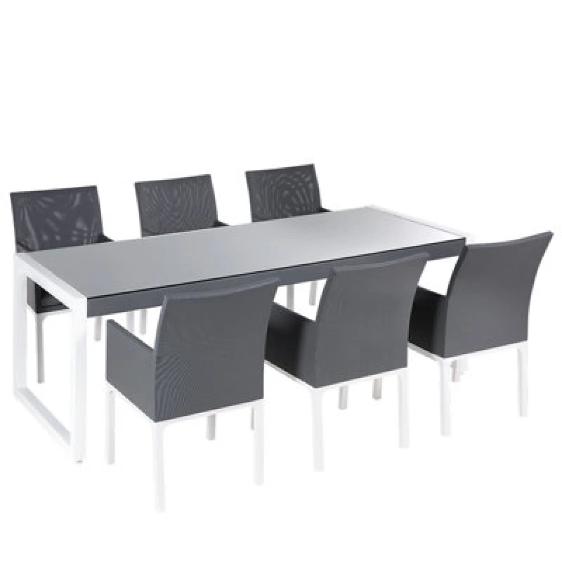 Image of Beliani Garden Dining Set 6 Seater Bacoli With Cushions Metal Grey