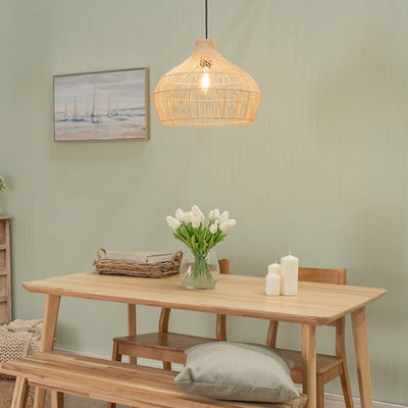 Image of ValueLights Natural Rattan Easy Fit Pendant Light Shade Natural