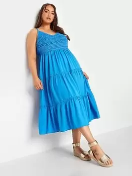 Image of Yours Embroidered Strappy Tierred Dress Azure Blue Size 26-28, Women