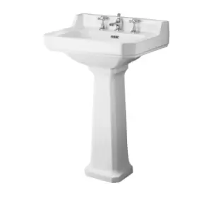 Image of Hudson Reed Richmond 560mm Basin & Comfort Height Pedestal (3 Tap Hole) - White