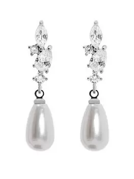 Image of Jon Richard CLASSIC PEARL AND CUBIC ZIRCONIA CRYSTAL DROP EARRING, Silver, Women