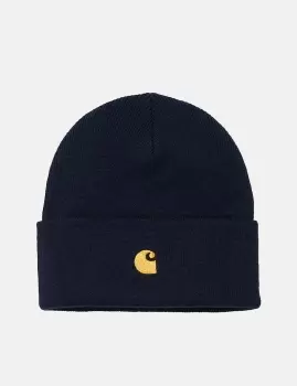 Image of Carhartt Wip Chase Beanie, Dark Navy / Gold/ Gold, Unisex, Headwear, I026222.00H